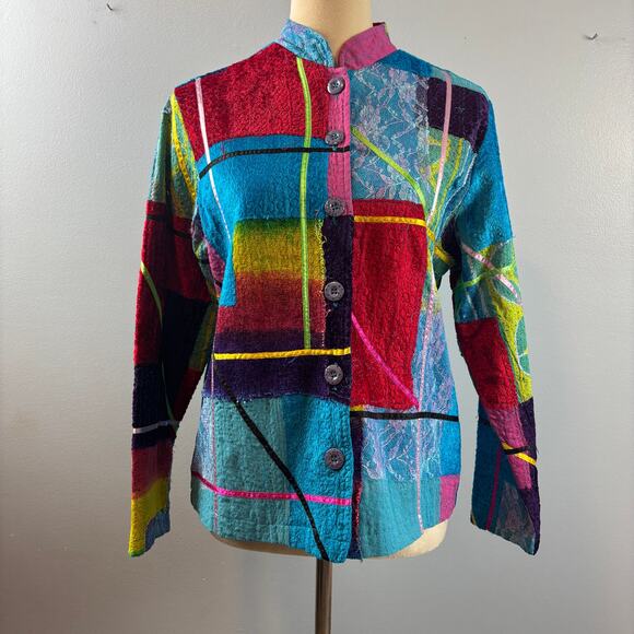Studio Works Jackets & Blazers - Studio Works Womens Patchwork Blazer Velvet Bold Abstract Multicolor Petite Sm